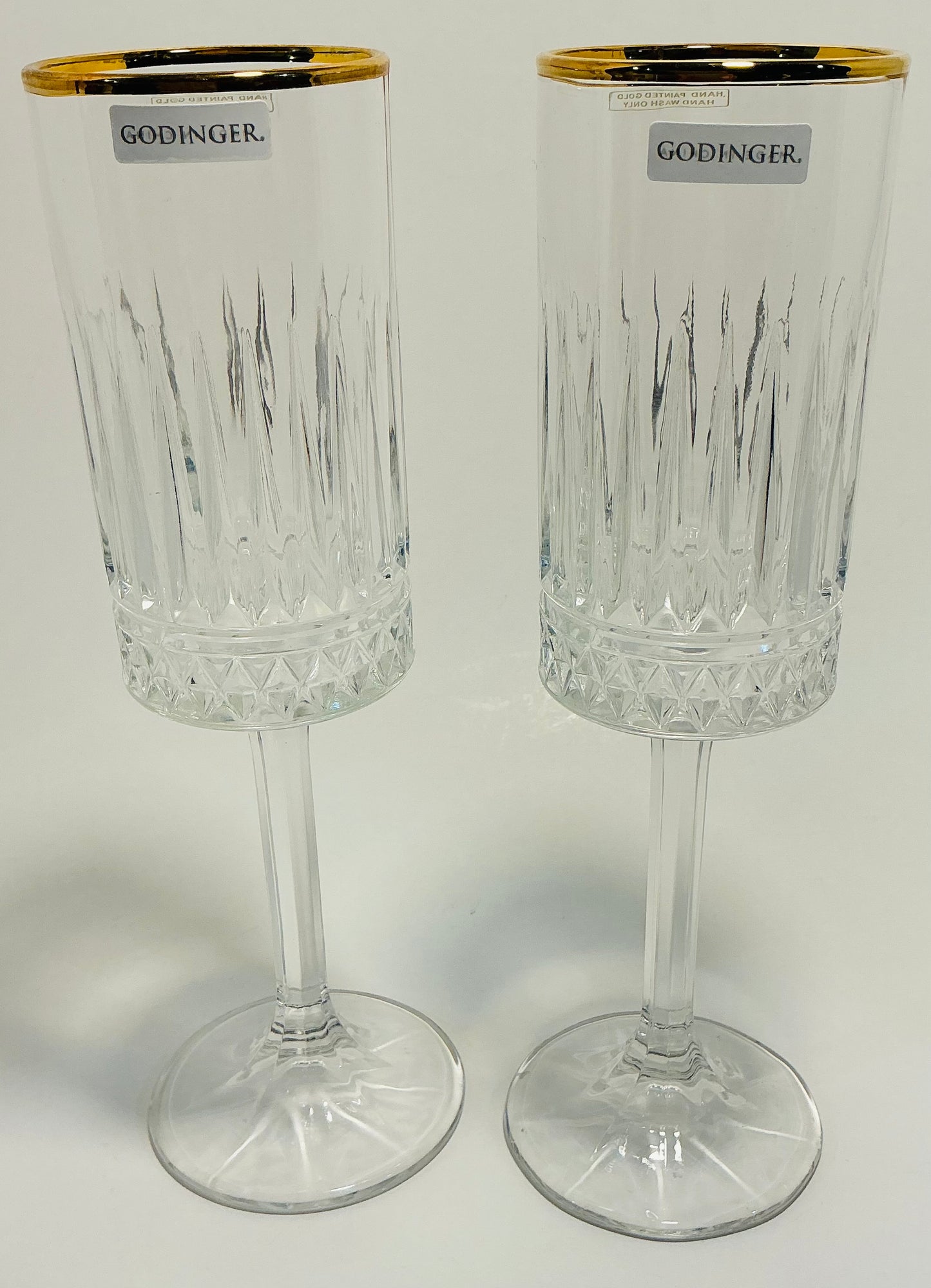 Godinger set of 2 Champagne Flute Glasses with Gold Trim 8oz