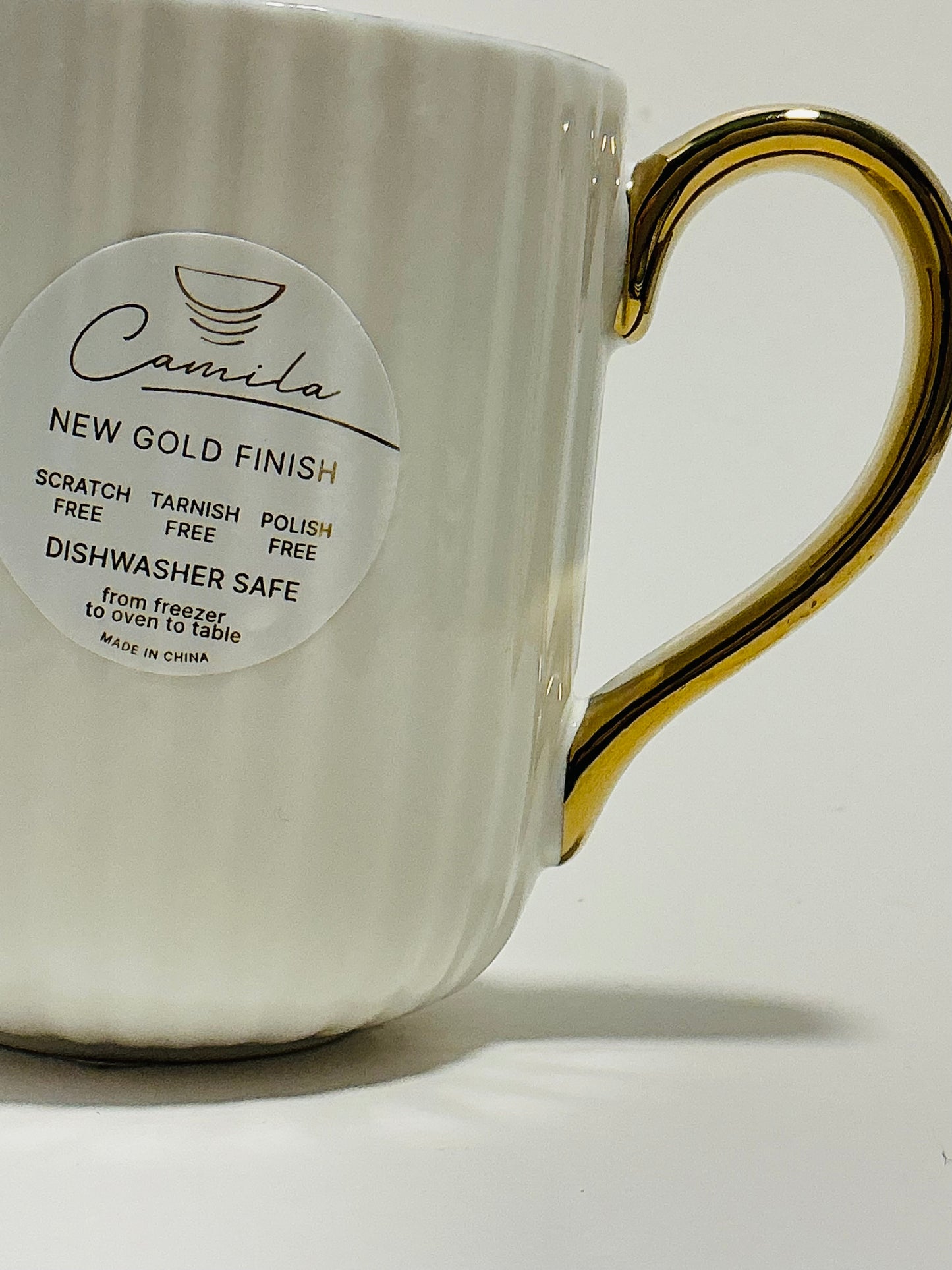 Camilla White Scallop design with Gold Trim & Handle