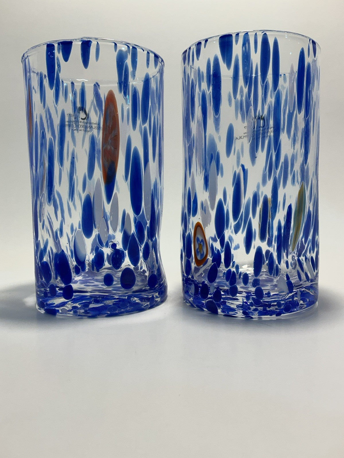 Set of 2 Arte Di Murano blue, multicolored Tumblers by Alessandro Coppola 16oz