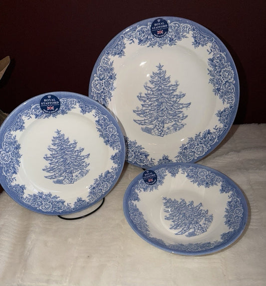 Set Of 3 Plates Royal Stafford Christmas Blue