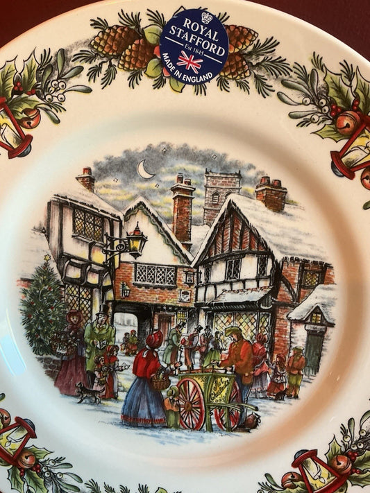 Royal Stafford Hot Chestnut Seller Christmas Dinner Plates 11”