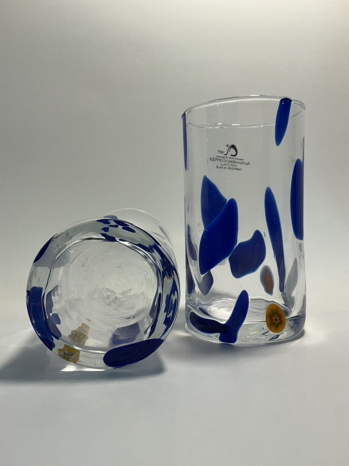 Set of 2 Arte Di Murano Blue Short Stripes Tumblers by Alessandro Coppola 16oz