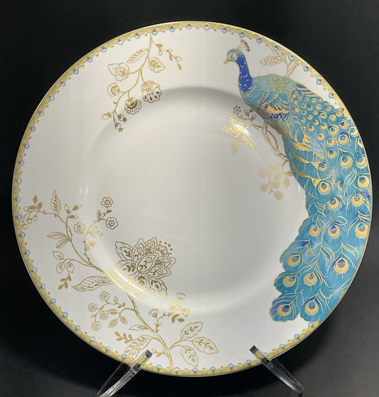 222 Fifth Peacock Garden Porcelain Dinner Plate Gold Floral 10 3/4 “