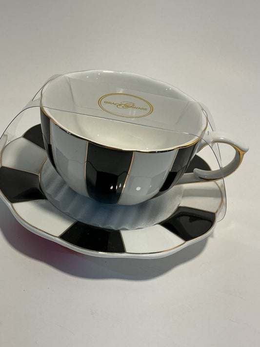 Set Of 2 Grace Teaware Coffee/Tea Cups Black/white/gold