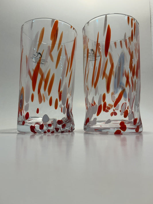 Set of 2 Arte Di Murano white and red Tumblers by Alessandro Coppola 16oz