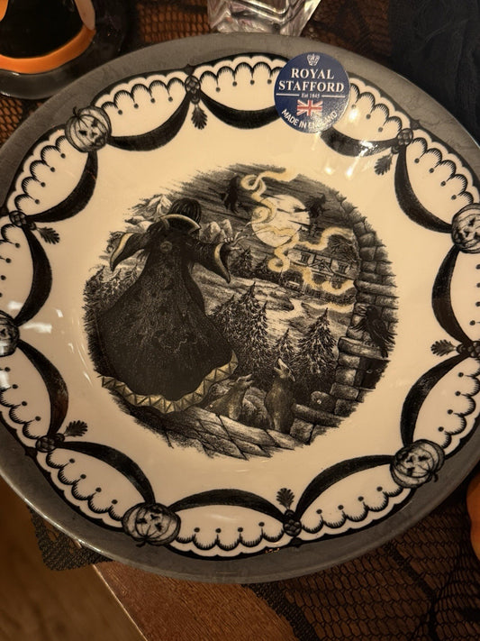 Set of 2 Royal Stafford Halloween 8" Salad Guardian" | Witch, Moon