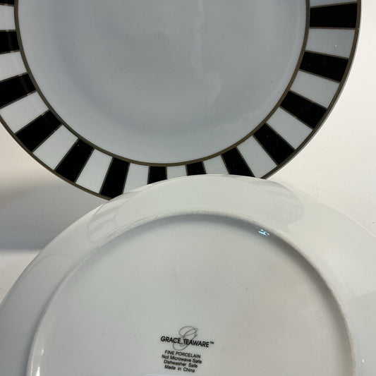 Grace Teaware Salad/dessert Plates Black/white/gold Set Of 2