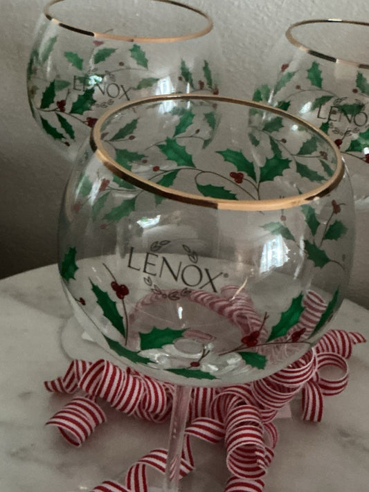 Set Of 3 Crystal Wine Balloon Glasses Lenox