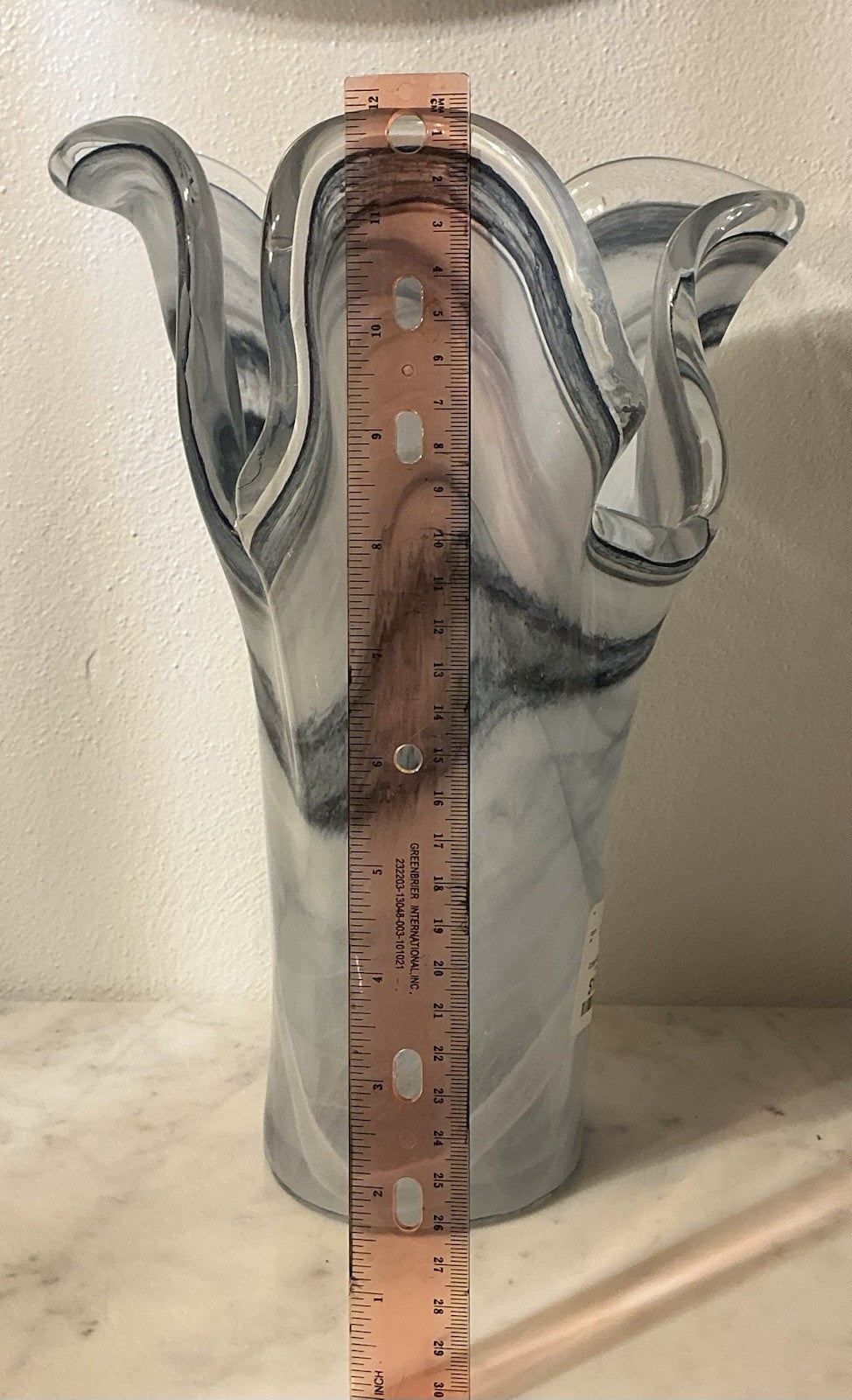 Murano Art Glass Vase Ruffled Blue 10.5”Tall Italy. Hand Blown