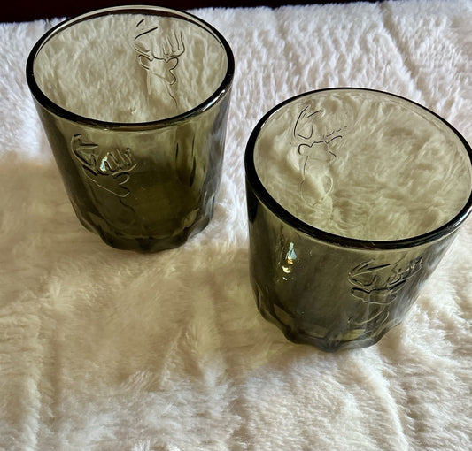 Set of 2 La Rochère Deer Head Whiskey Glass Tumbler 10.48 oz Olive Green