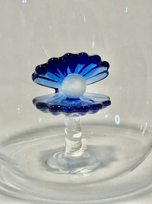 Set of 3 Blue Floating Oyster Shell Pearl Stemless Wine Glass Set