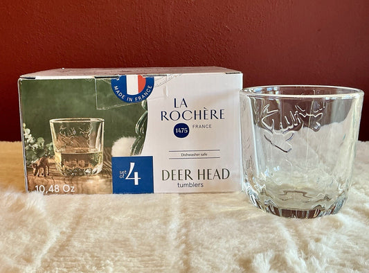 Set of 2 La Rochère Deer Head Whiskey/ Tumbler Glass Clear 10.48 Oz