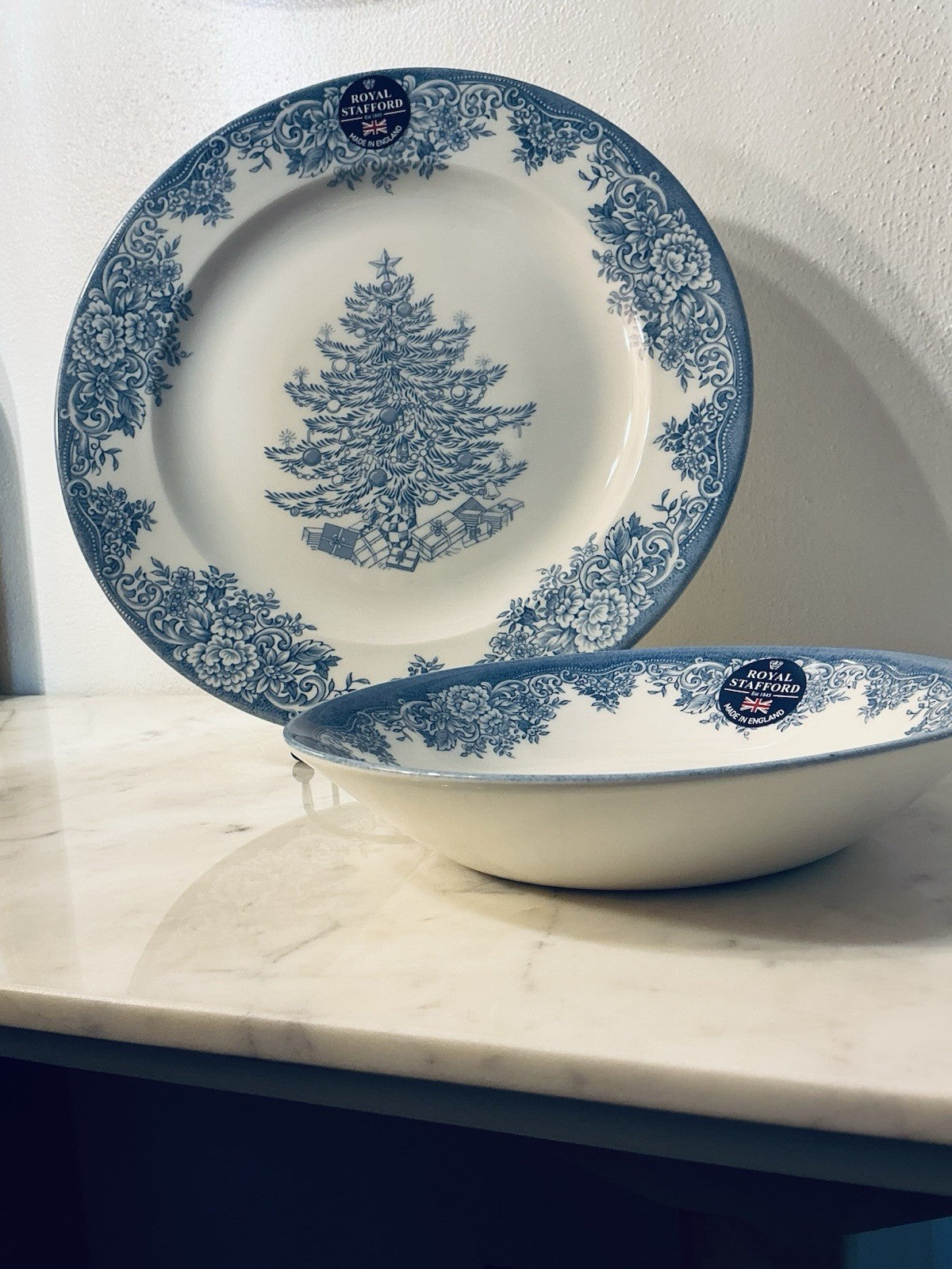 Royal Stafford Christmas Tree Blue Soup/Pasta Bowl Made In England 8"