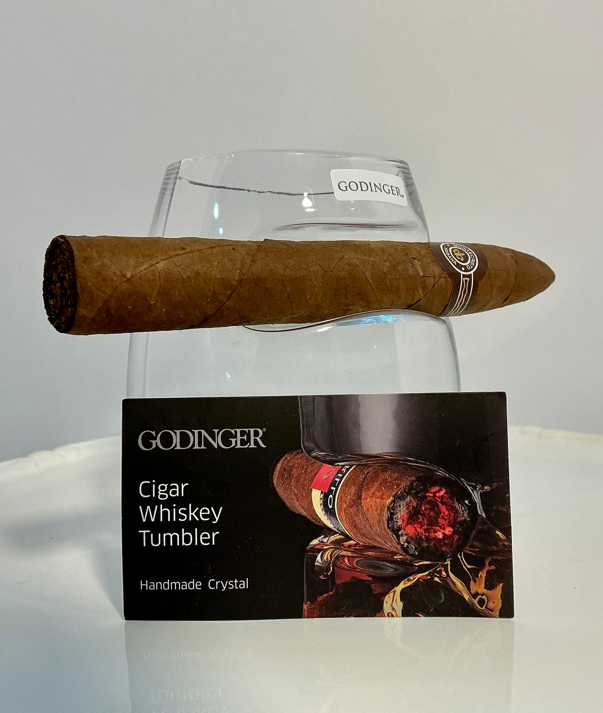 Godinger Handmade Crystal Stemless Cigar Tumbler-12oz Whiskey Glass w/ Built in Cigar Rest