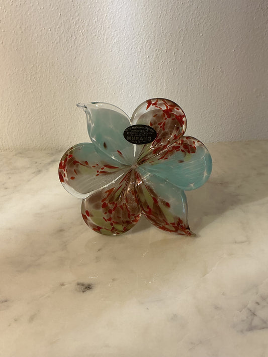 Murano Flower Hand Blown Art Glass brown blue