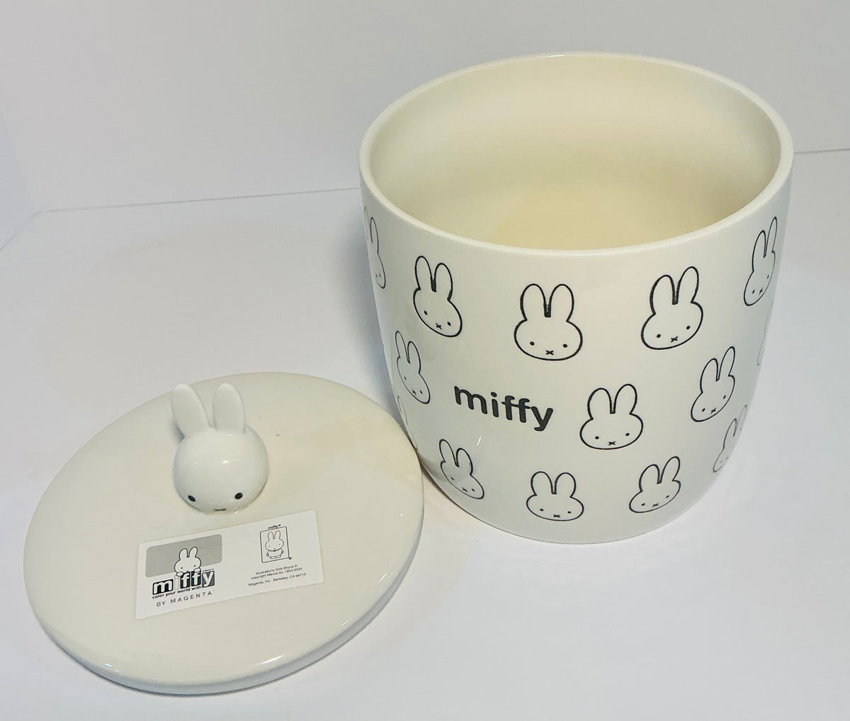 MIFFY by Magenta White and Gray Bunny Cannister/Jar w/ Lid. 6”W / 6”H (7.5” w/lid)