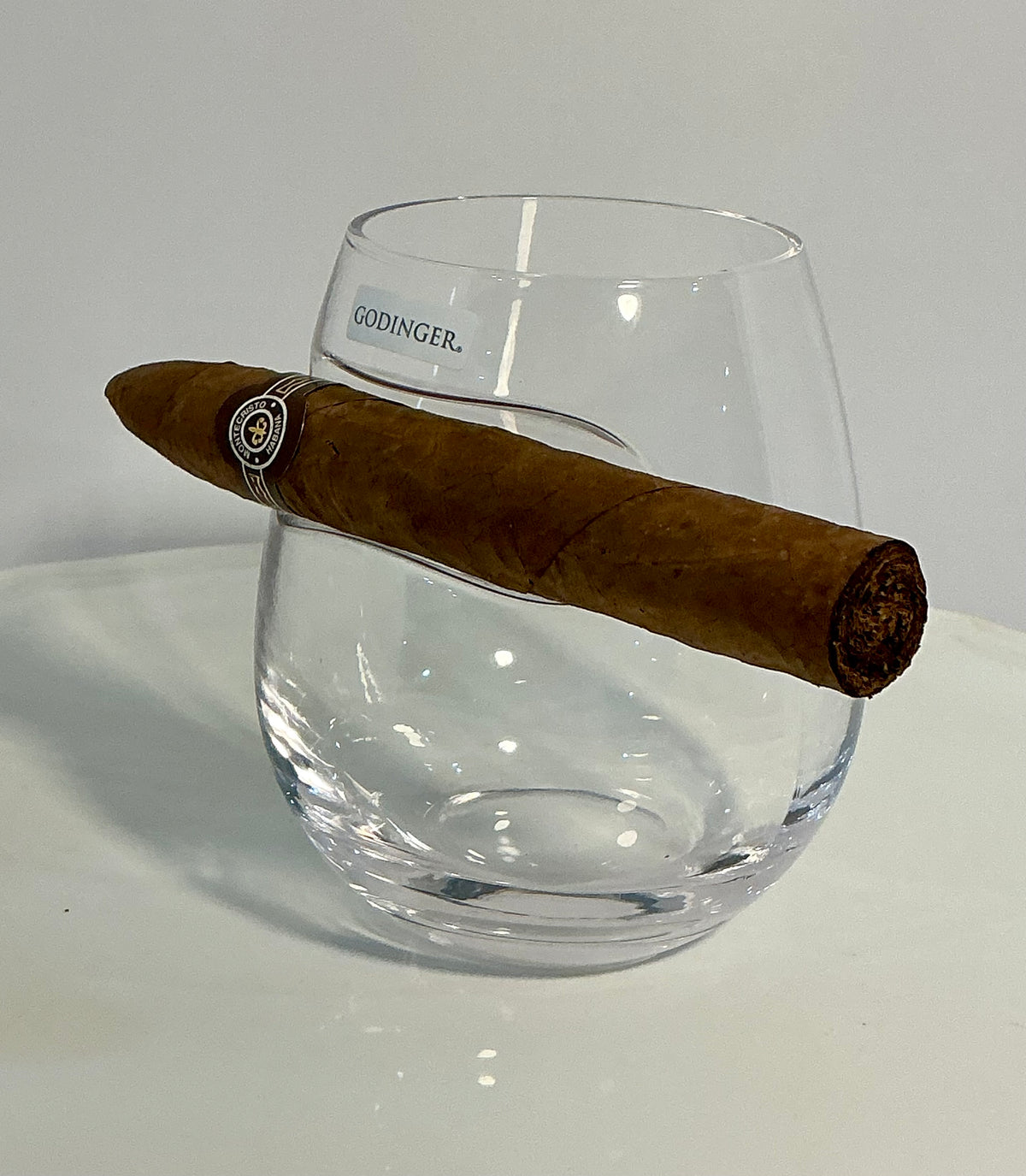 Godinger Handmade Crystal Stemless Cigar Tumbler-12oz Whiskey Glass w/ Built in Cigar Rest