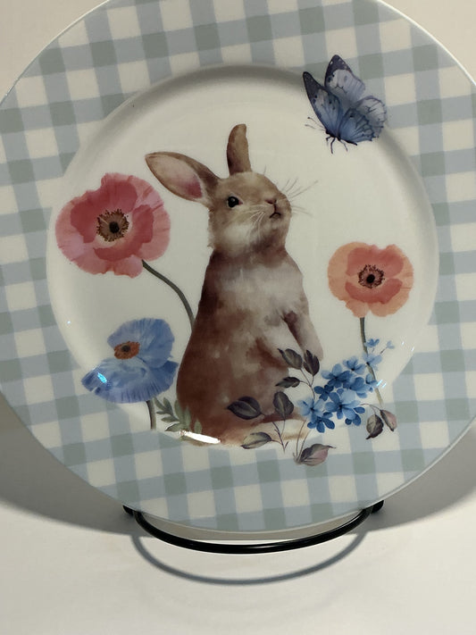 Grace’s Teaware Meadow Bunny Blue Gingham Dessert/Salad plate