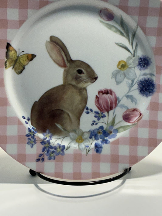 Grace’s Teaware Meadow Bunny Pink Gingham set of 2 Dessert/Salad plate