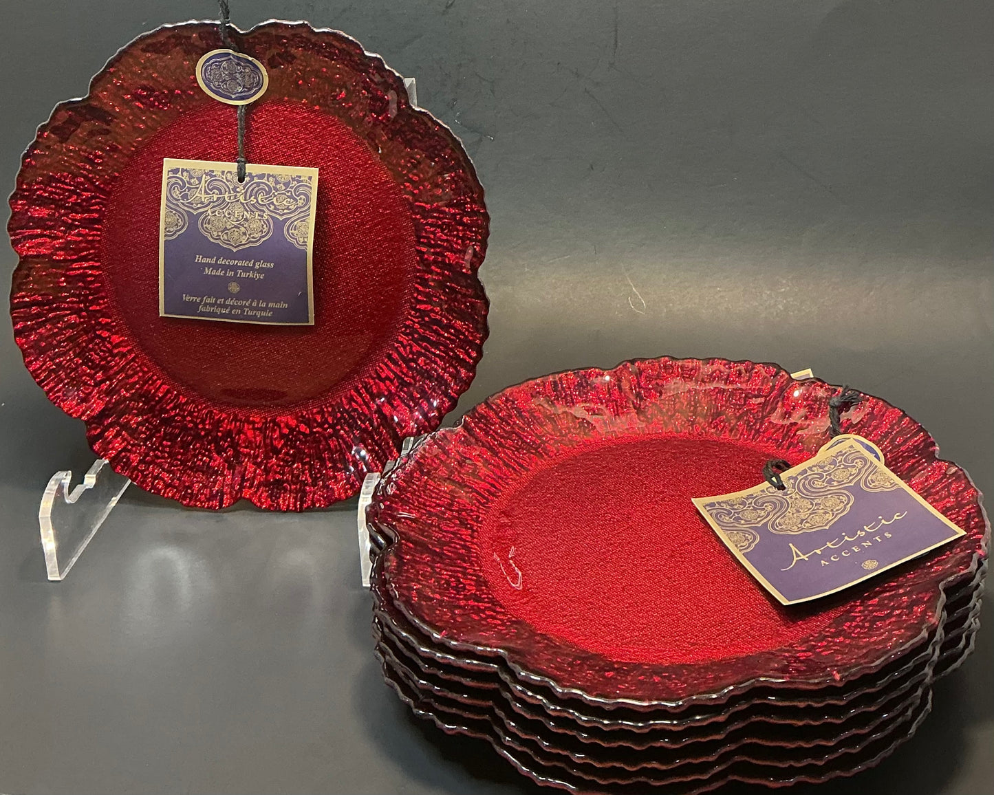 Artistic Accents Hand Decorated glass Salad, Dessert plate 8” Made in Turkey