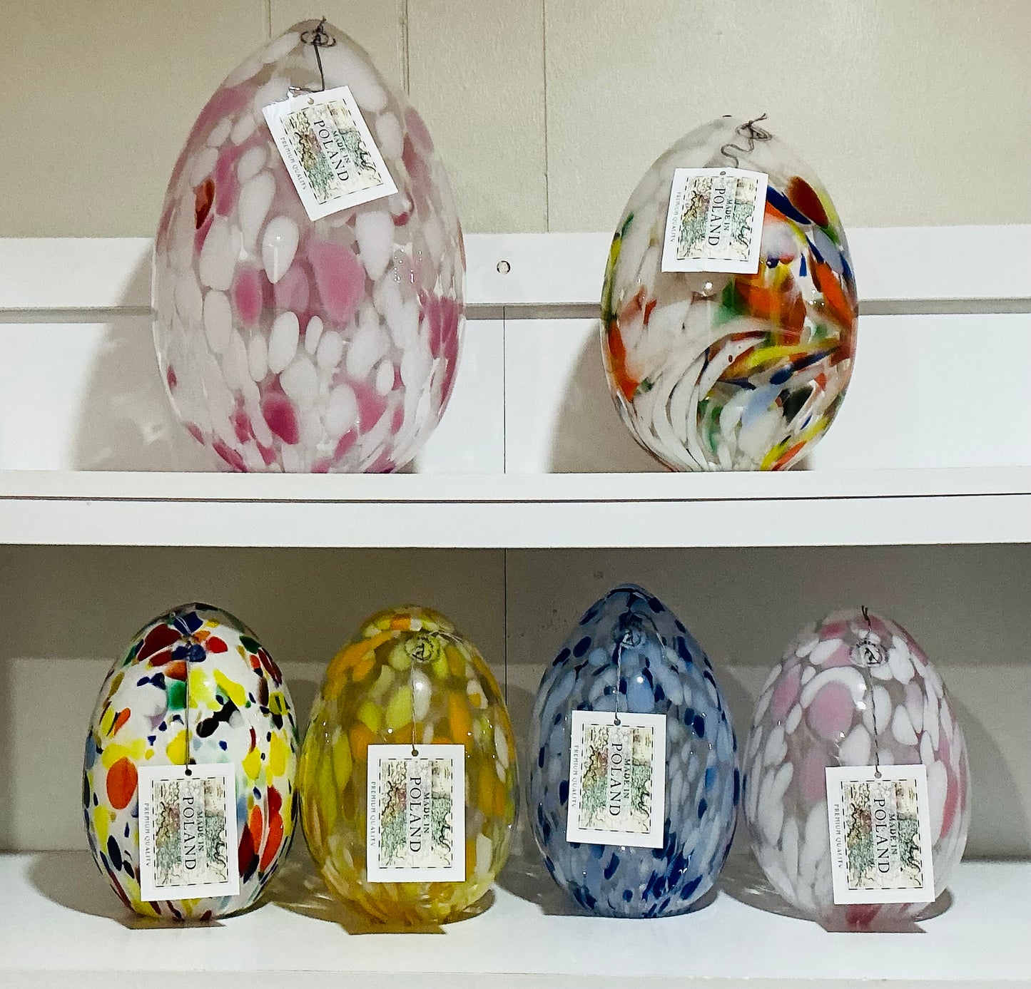 Zorza Egg Shaped with Pink murrine inclusions , hand blown in Poland 7” Tea-light. Made in Poland