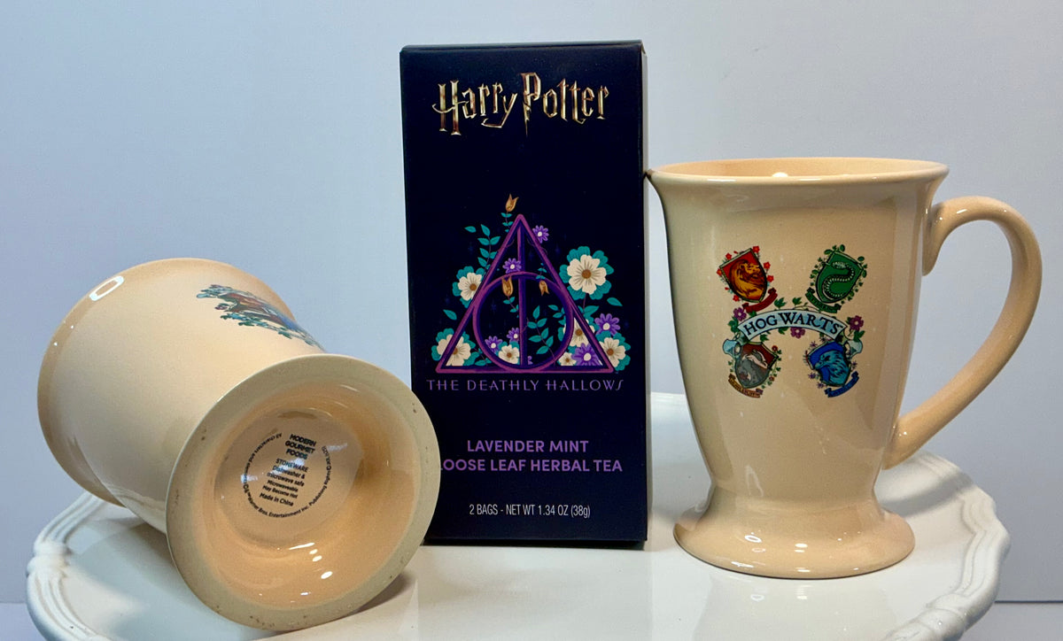 Harry Potter Hogwarts Crest & Deathly Hallows Mug Set w/Herbal Tea