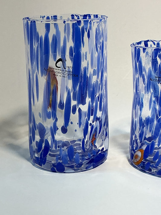 Set of 2 Arte Di Murano blue,multicolored Tumblers by Alessandro Coppola 16oz&10oz Made in Italy