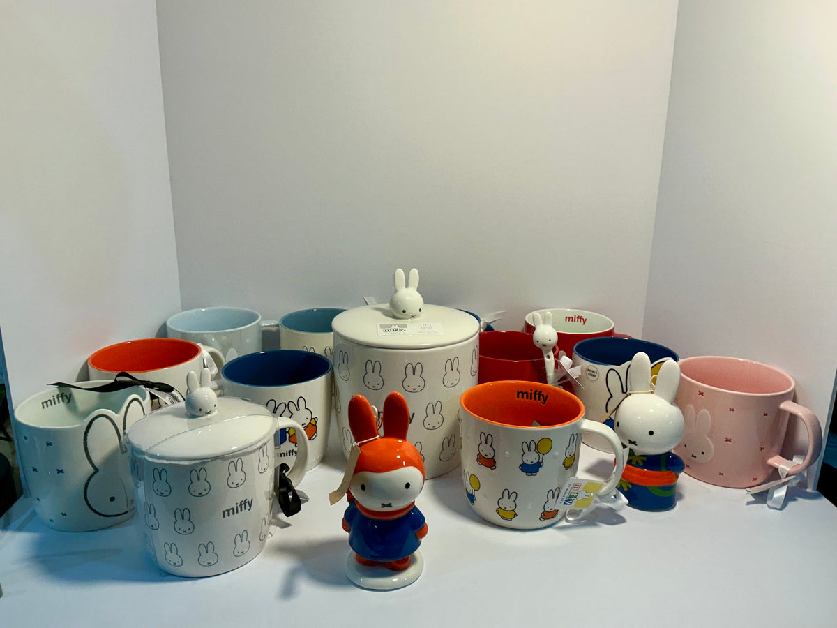 MIFFY by Magenta White and Gray Bunny Cannister/Jar w/ Lid. 6”W / 6”H (7.5” w/lid)