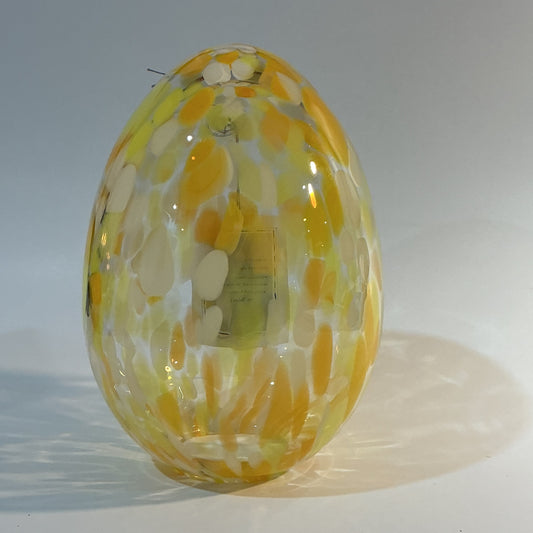 Zorza Egg Shaped with multicolored murrine inclusions , hand blown in Poland 7”x4” Tea-light