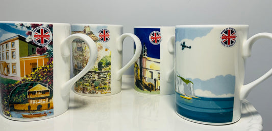 National Trust Exclusive China Set of 4 Different Themed Fine Bone China Mugs, Made in England