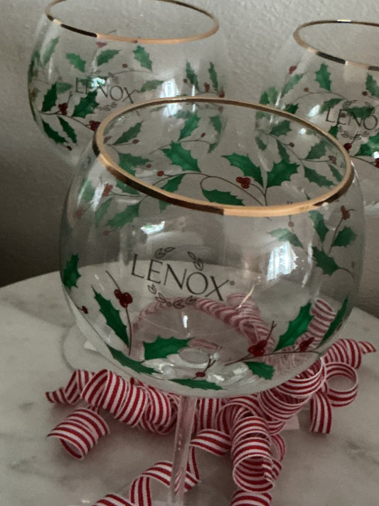 Set Of 3 Crystal Wine Balloon Glasses Lenox