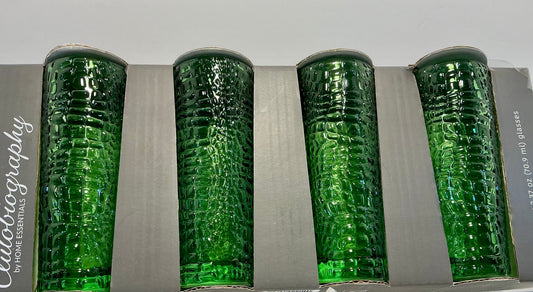 Autobiography Embossed 4 Shot Glasses 2.37oz/glass by Home Essentials - Black/dark grey, Clear, Orange & Green