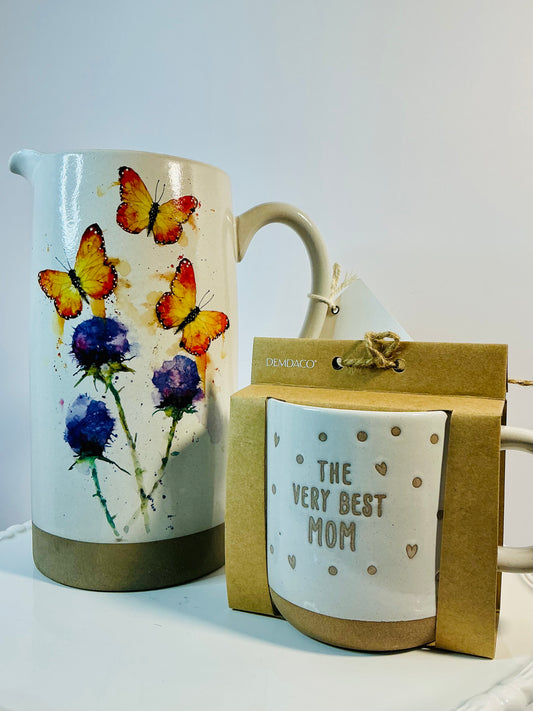 Demdaco Butterfly Trio Pitcher & a matching a Mother’s Day Mug from the Dean Crouser Collection.