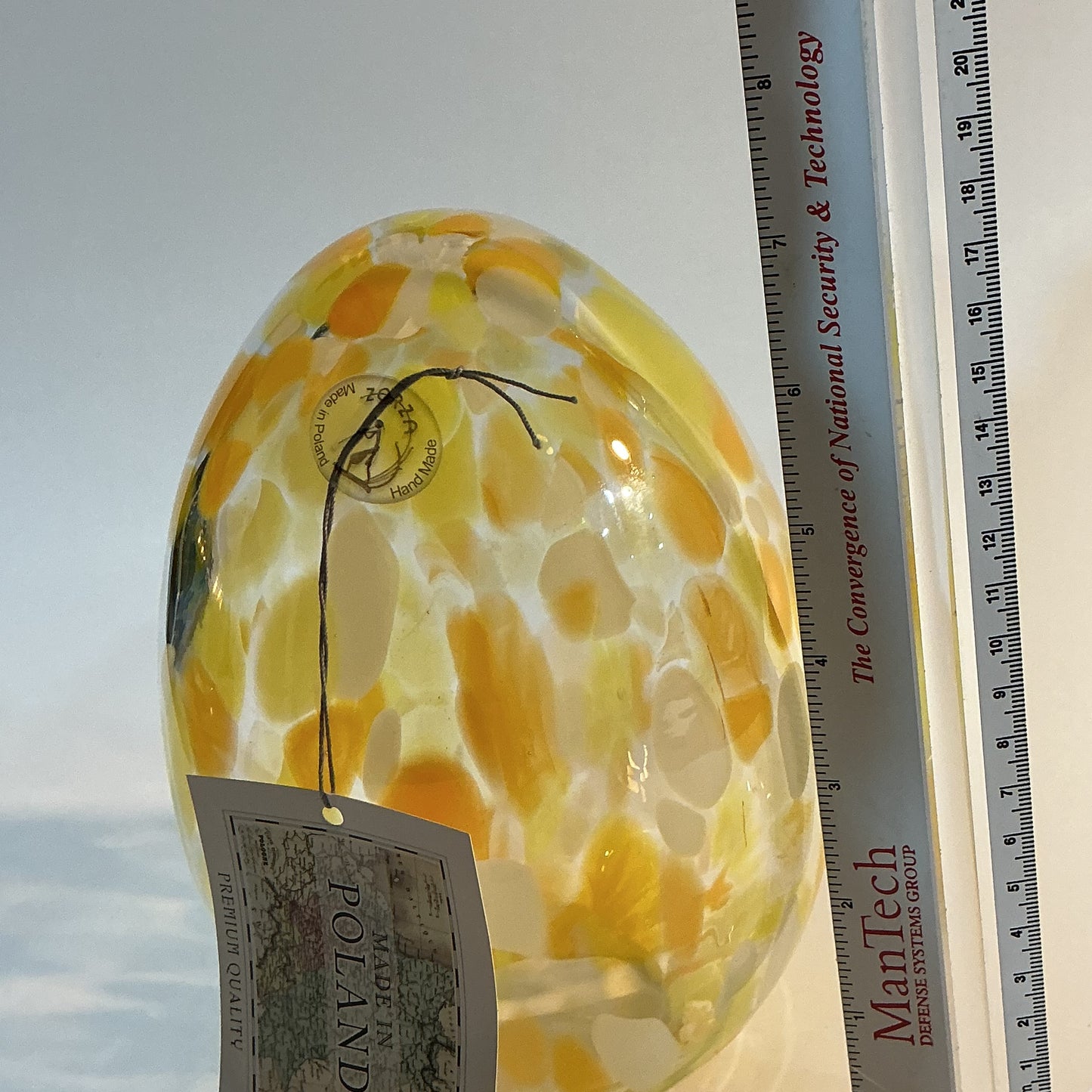 Zorza Egg Shaped with multicolored murrine inclusions , hand blown in Poland 7”x4” Tea-light