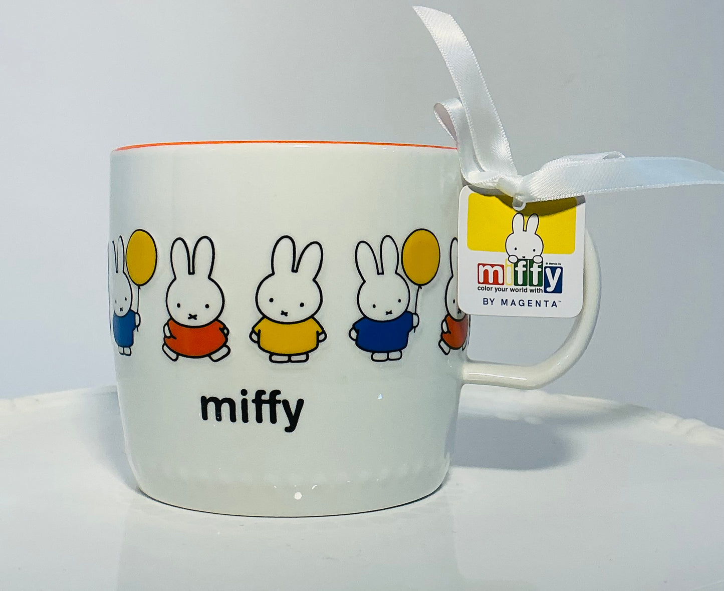 MIFFY By Magenta Bunny Rabbit 3D texture 18oz large ceramic mug w/Orange interior
