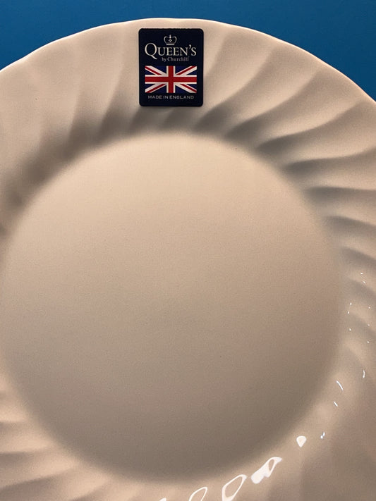 Queen’s by Churchill Dinner Plate 10” Chelsea white featuring an embossed swirl pattern , made in England
