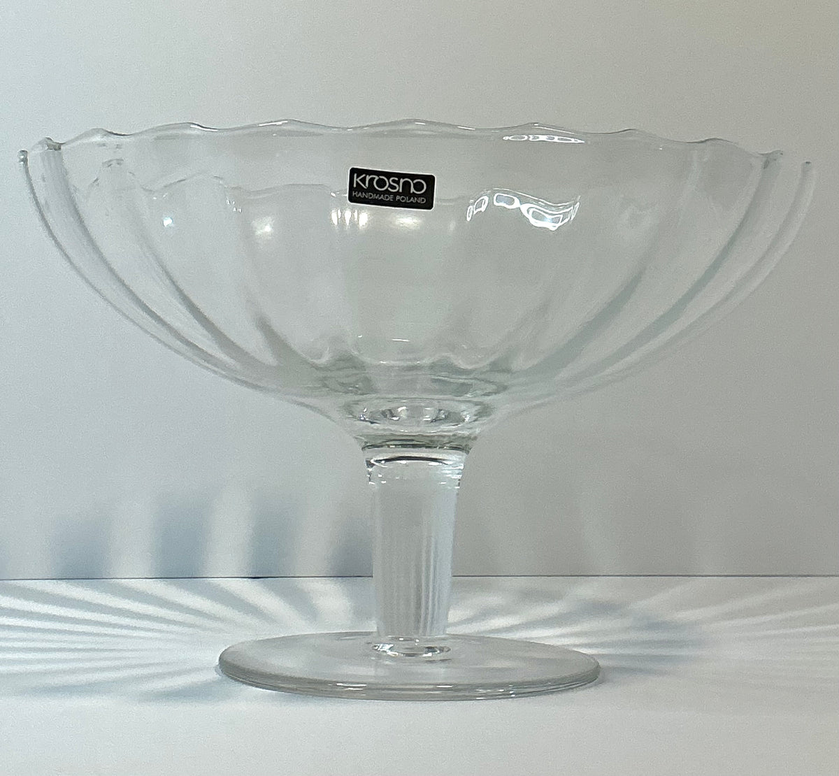 Krosno Hand blown Centerpiece Bowl, 9”x6” Made in Poland