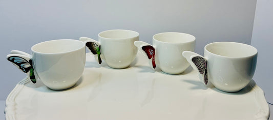Set of 4 espresso coffee cups w/ Butterfly handle design