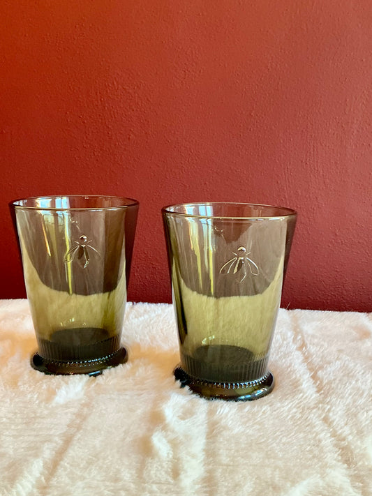 Set of 2 La Rochère Bee Tumbler green Glass 9.2 Oz