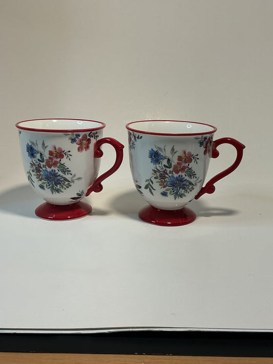 Grace’s Teaware Set of 2 coffee/tea mugs with a red pedestal floral design