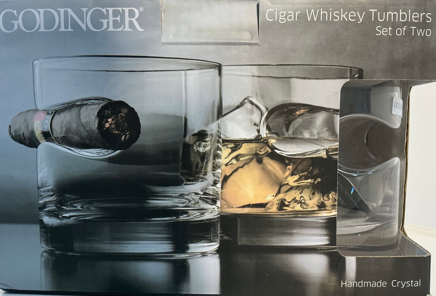 Godinger Cigar Whiskey Tumblers Set of Indented Rest Crystal Barware NIB