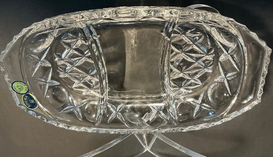 Bohemia 24% Lead Crystal divided serving dish or relish tray,Made in the Czech Republic 5”x8”