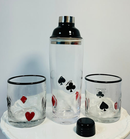 Anthropologie Dupe Poker Casino Set of Whiskey Glasses & Shaker