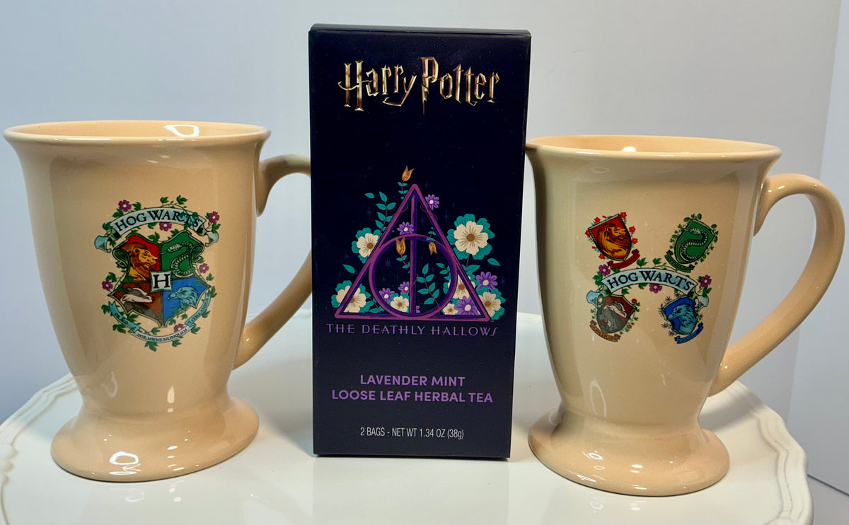 Harry Potter Hogwarts Crest & Deathly Hallows Mug Set w/Herbal Tea