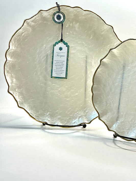 Akcam Handcrafted Turkish Dinnerware Set Shiny off white 11”/8”Plates