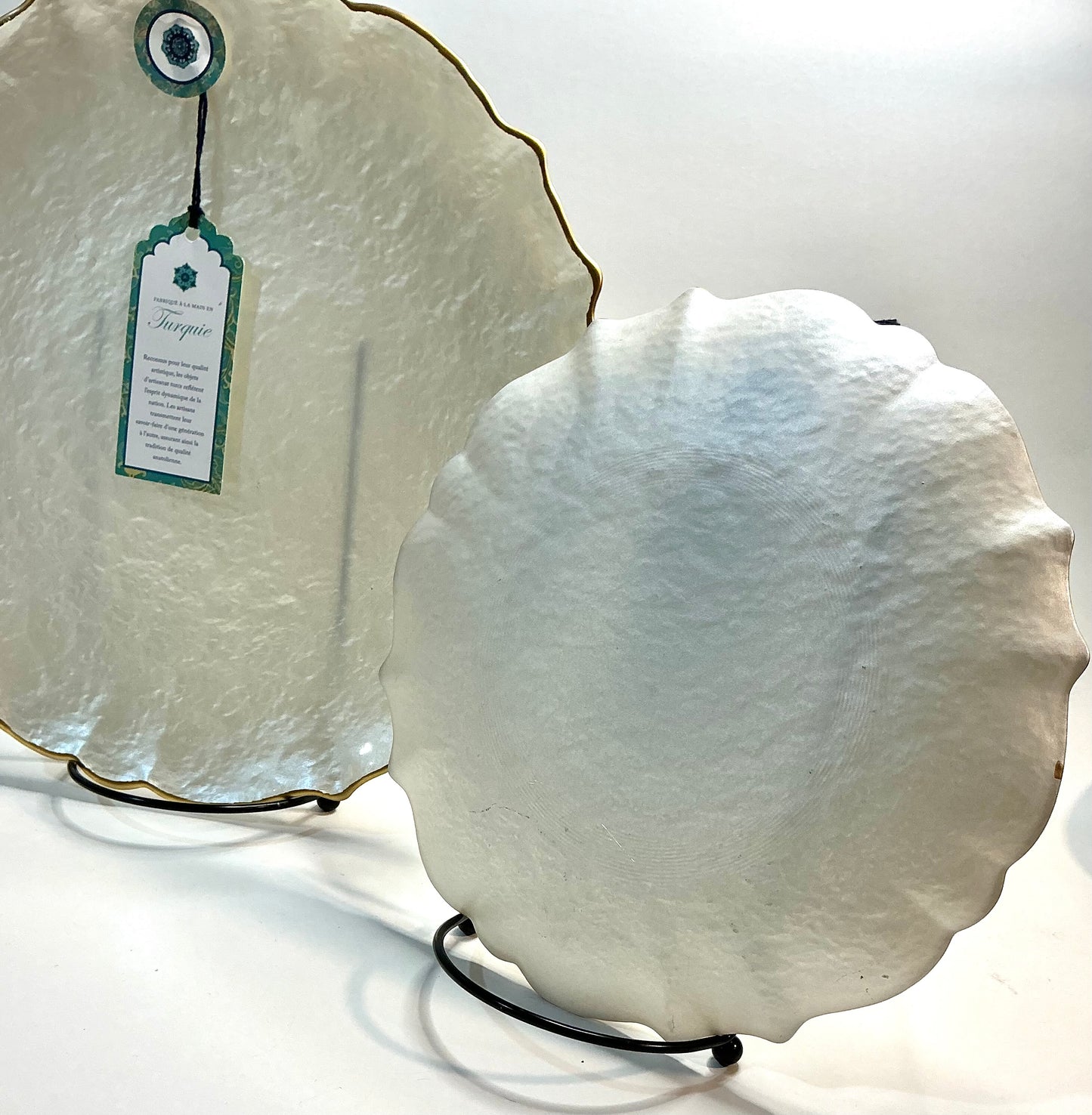 Akcam Handcrafted Turkish Dinnerware Set Shiny off white 11”/8”Plates