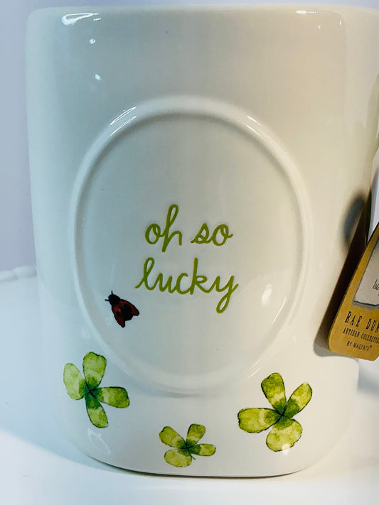 Rae Dunn “Oh so Lucky” Large Ceramic Saint Patrick’s day Mug 16oz & 4.75” High