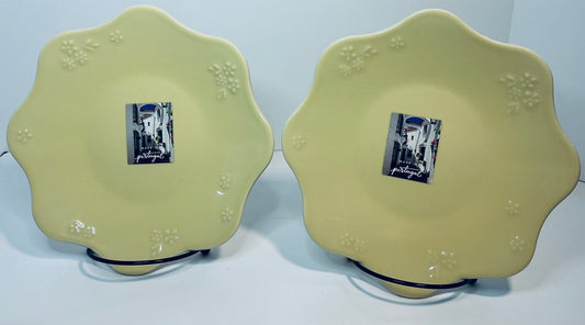Matceramica Handcrafted Ceramic Set of 2 Vintage Salad Plates 8" Made in Portugal - Yellow / Pink