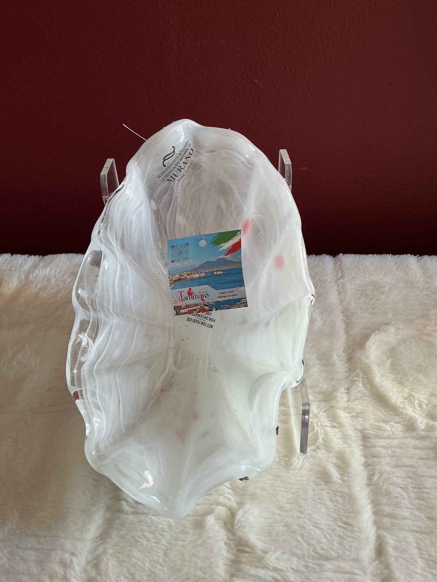 Confetti Hand Blown Glass Bowl Blue Red Green White Murano Italy