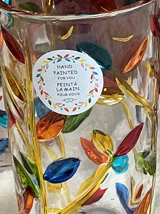 Milano Highball Glasses Set of 2 – Hand Painted Colorful Leaf Vine Design, New